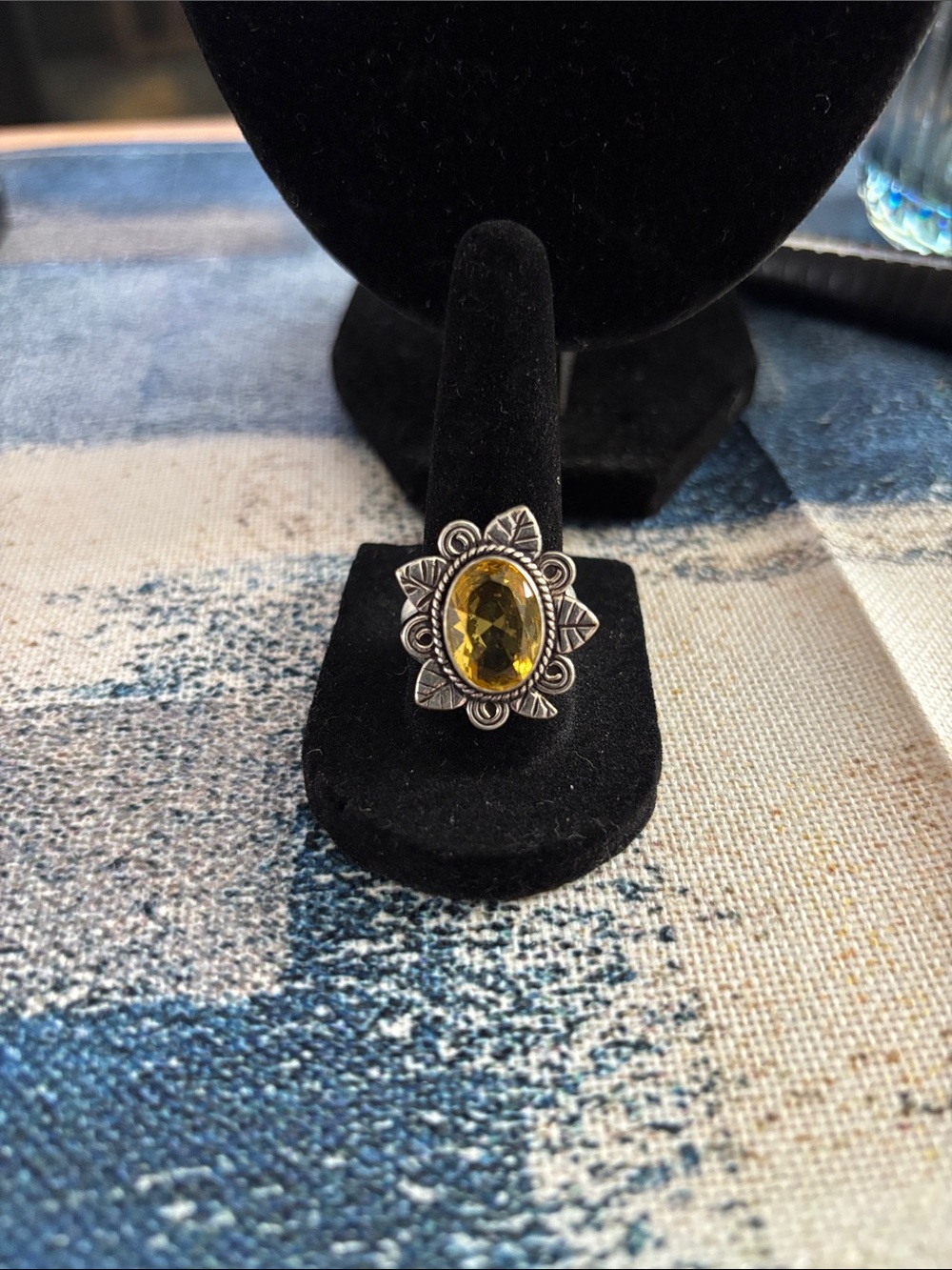 Sterling Silver Citrine Gemstone Ring size 8.